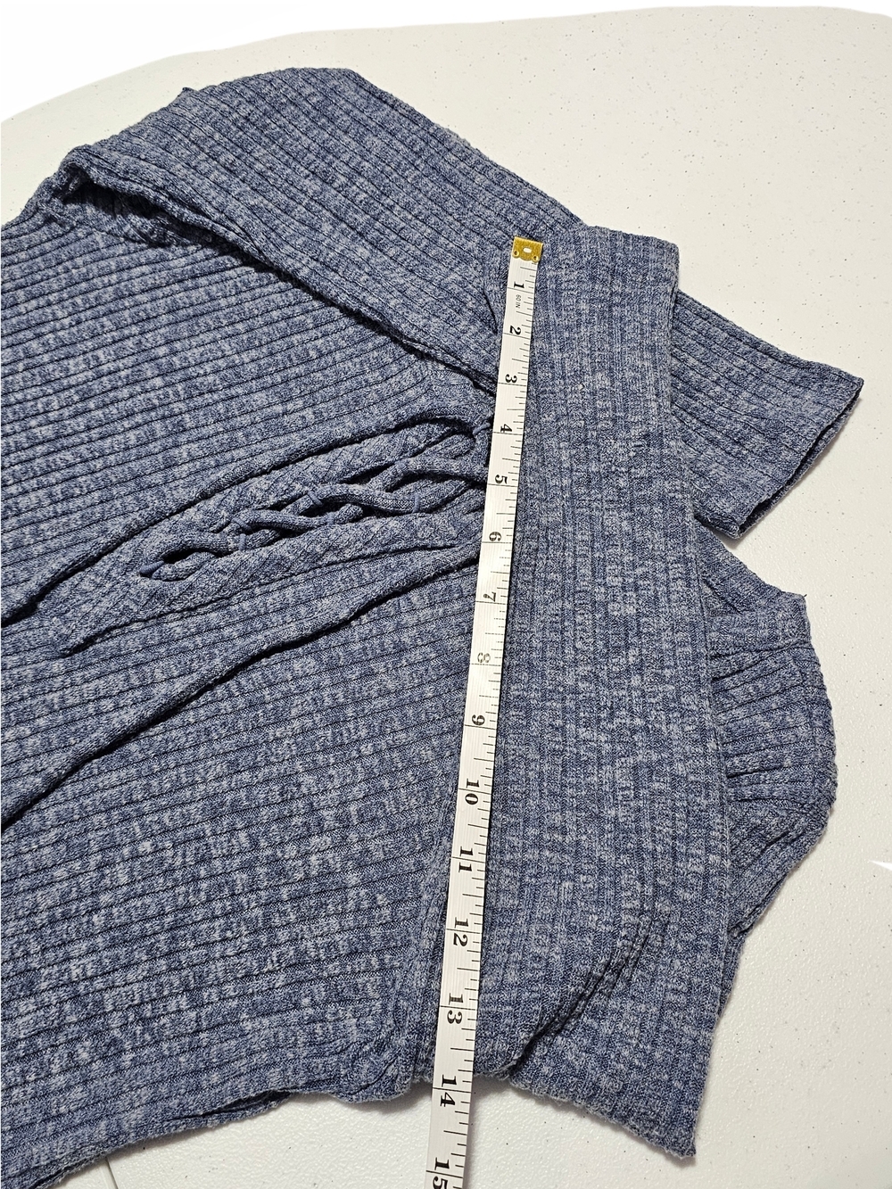 Lucky Brand Heather Light Blue Ribbed Knit Boho Top Large - Picture 9 of 12